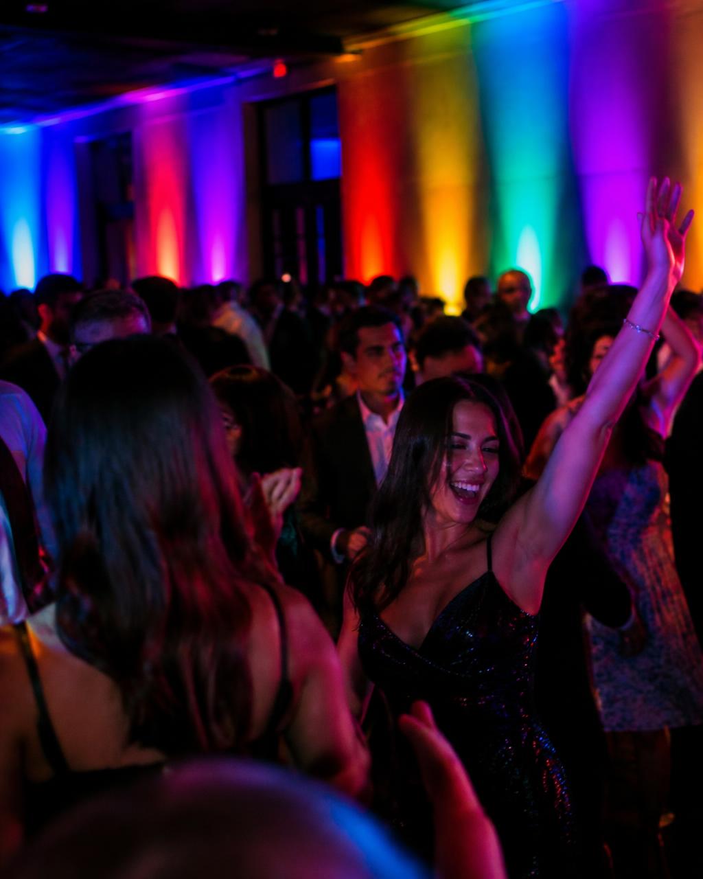 Private party with vibrant multicolor uplights